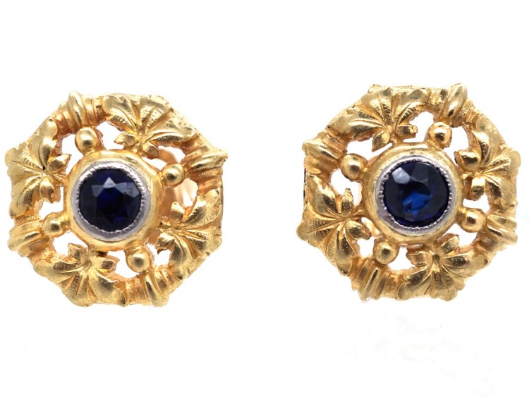 French 18ct Gold ​& Sapphire Belle Epoque Earrings