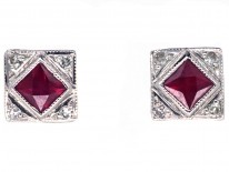 18ct White Gold Ruby ​& Diamond Square Earrings