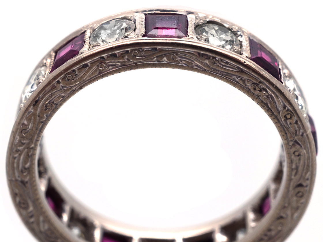 Art Deco 18ct White Gold, Ruby & Diamond Eternity Ring (344H) | The ...