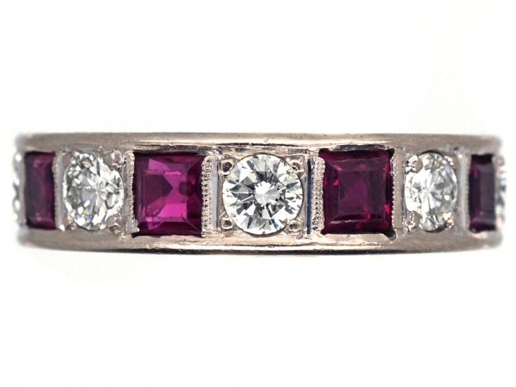 Art Deco 18ct White Gold, Ruby & Diamond Eternity Ring