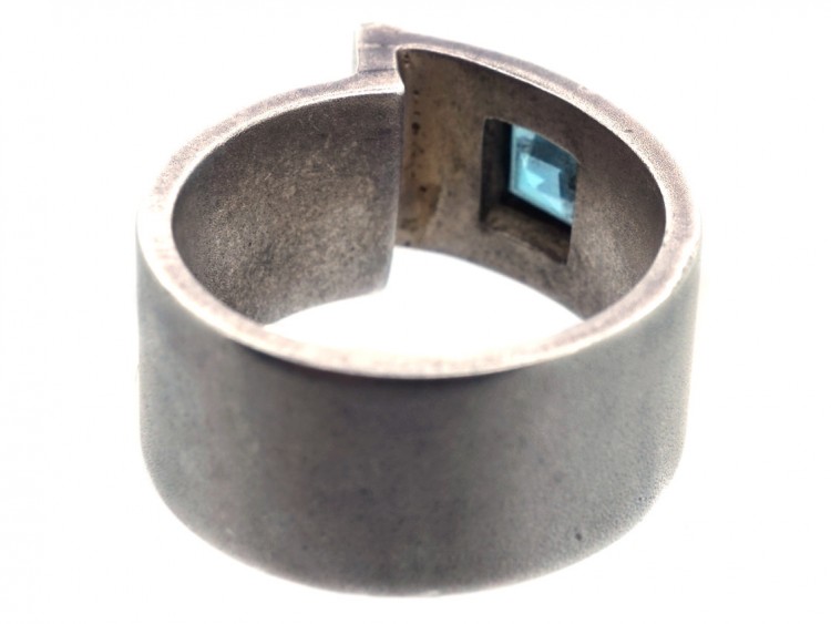 Silver & Blue Stone Modernist Buckle Ring
