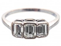 Art Deco 18ct White Gold Emerald Cut Three Stone Diamond Ring