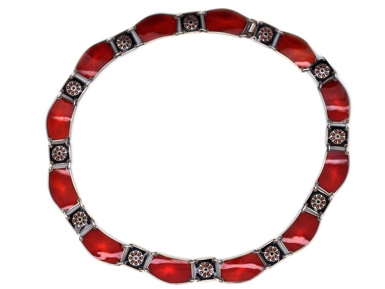 Silver, Red & Black Enamel Collar Attributed to David Anderson