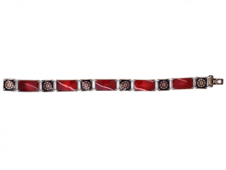 Silver Red & Back Enamel Bracelet by David Andersen