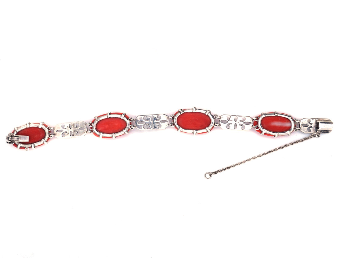Art Deco Silver, Marcasite & Coral Bracelet (320H) | The Antique ...