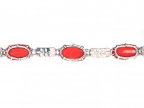 Art Deco Silver, Marcasite & Coral Bracelet