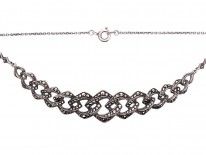 Art Deco Silver & Marcasite Articulated Ovoid Design Necklace