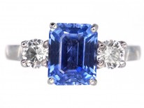 Platinum, Ceylon Sapphire & Diamond Three Stone Ring