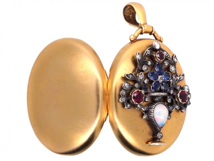 Victorian 18ct Gold Oval Locket With Flowers in a Vase  Motif