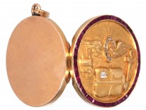 18ct Gold, Diamond & Ruby Round Locket With Air, Rail & Sea Design