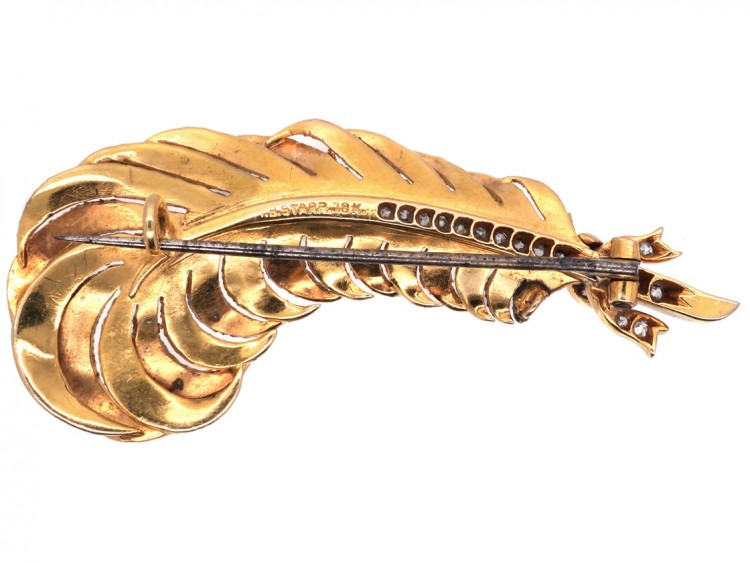 18ct Gold & Diamond Feather Brooch by Black Starr & Frost
