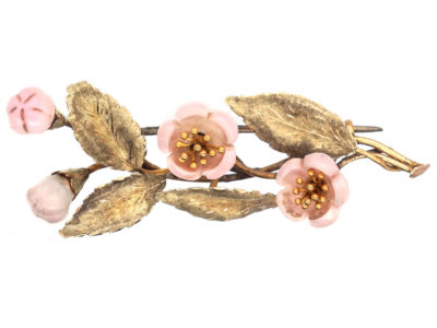 Georgian Botanical Two Colour Gold & Coral Flower Brooch