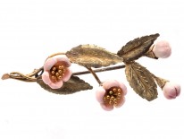 Georgian Botanical Two Colour Gold & Coral Flower Brooch