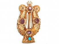Georgian Two Colour Gold Lyre Brooch Set With Turquoise & Pink Tourmaline