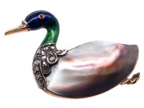 Edwardian Blister Pearl, Enamel & Rose Diamond Duck Brooch