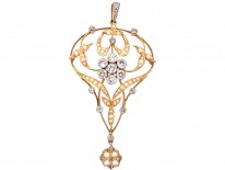 Edwardian 15ct Gold Pendant Set With Diamonds & Natural Split Pearls