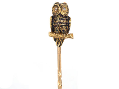 Victorian 18ct Gold Owl Stick Pin with Diamond Eyes