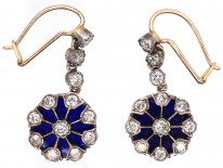 Art Deco Diamond ​& Enamel Drop Cluster Earrings