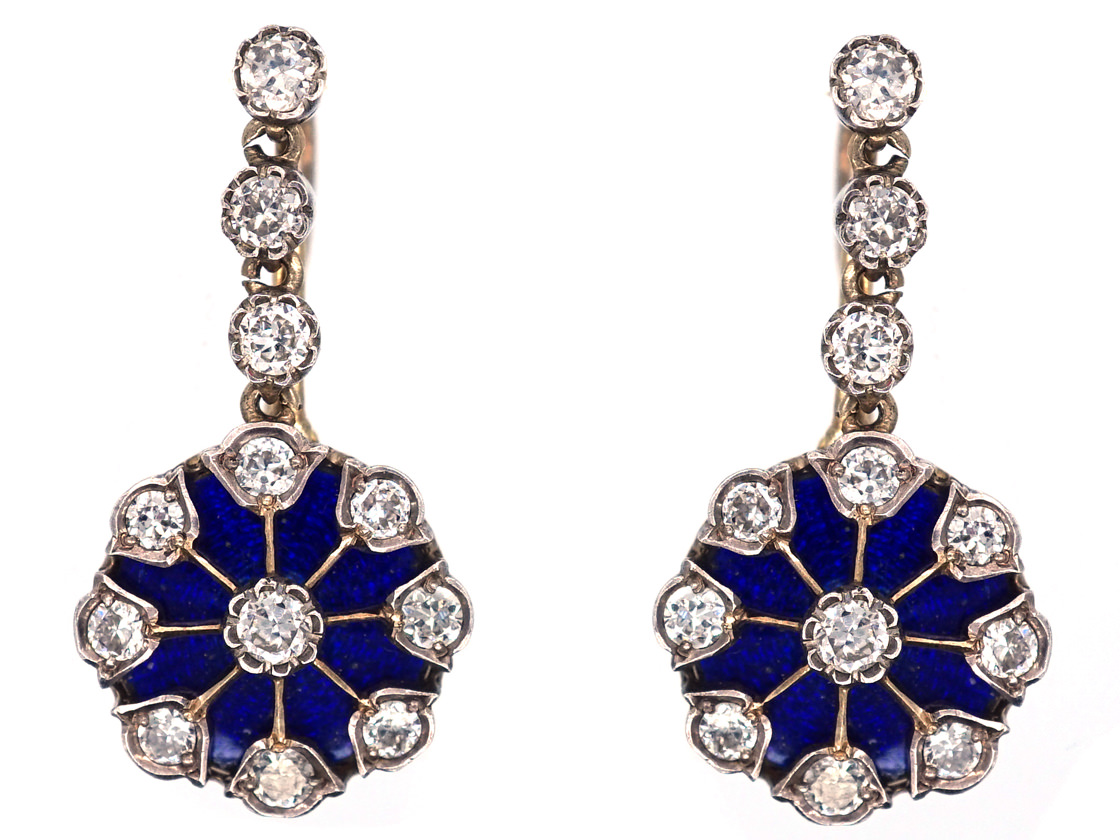 Art Deco Diamond & Enamel Drop Cluster Earrings (339H) | The Antique ...