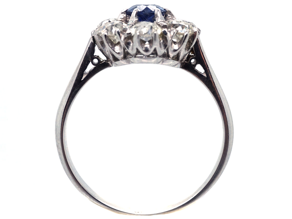 Platinum, Diamond & Sapphire Cluster Ring (158/O) | The Antique ...