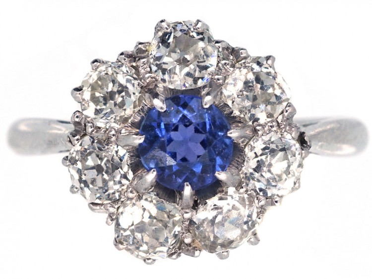 Platinum, Diamond & Sapphire Cluster Ring