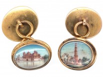 19th Century Indian 18ct Gold Cufflinks With Miniatures