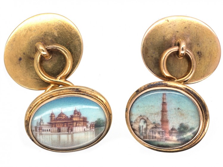 19th Century Indian 18ct Gold Cufflinks With Miniatures