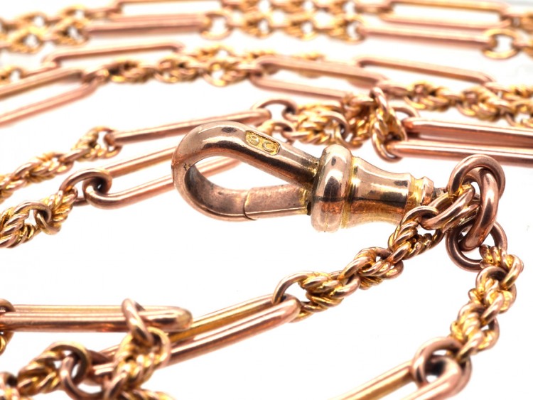 Edwardian 9ct Gold Ornate Long Guard Chain