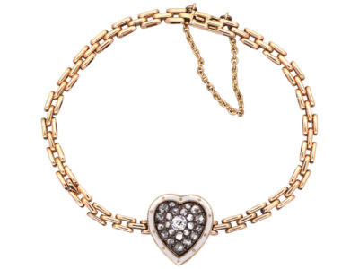 Edwardian 15ct Gold, Enamel & Diamond Heart Bracelet