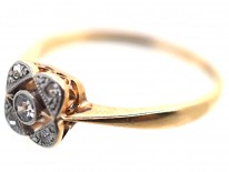 Art Deco 18ct Gold & Platinum Square & Diamond Shaped, Diamond Ring