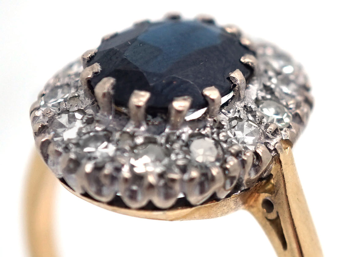 18ct Gold, Sapphire & Diamond Cluster Ring (160/O) | The Antique