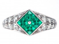 Platinum, Emerald & Diamond, Diamond Shaped Ring