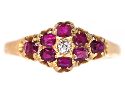 Edwardian 18ct Gold, Ruby & Diamond Cluster Ring