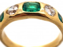 Victorian Diamond & Emerald Rub Over Set 18ct Gold Ring