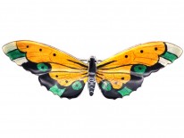 Silver, Yellow & Green Enamel Butterfly Brooch