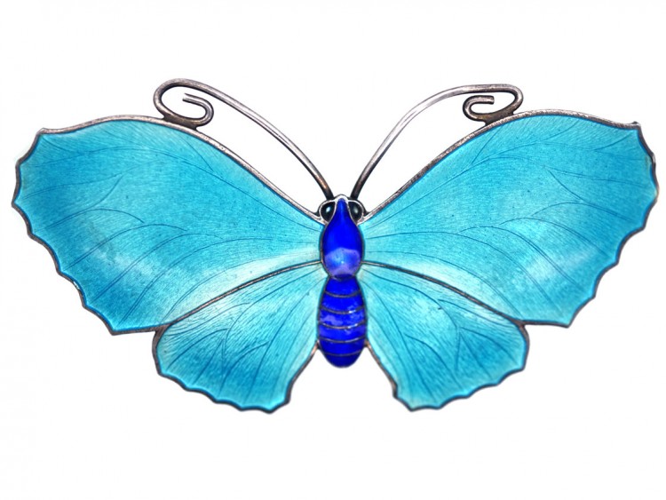 Silver,Turquoise & Dark Blue Enamel, Butterfly Brooch