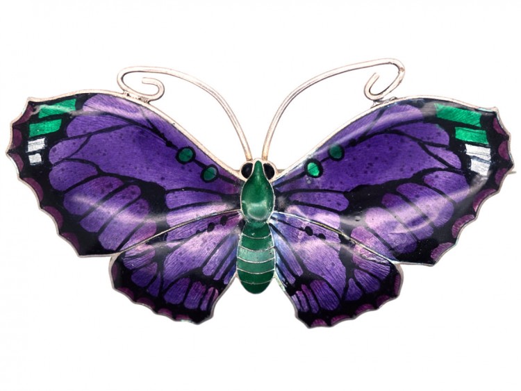 Silver, Purple & Green Enamel Butterfly Brooch