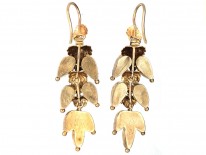 Georgian 15ct Gold & Alamandine Garnet Leaf Drop Earrings