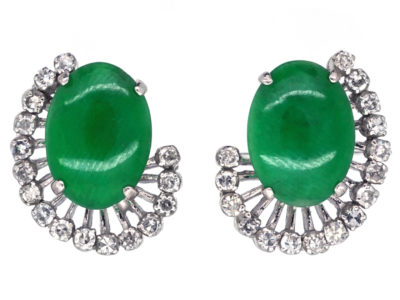 18ct White Gold Jadeite & Diamond Earrings