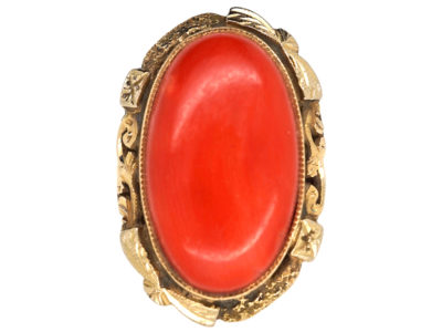 Large Oval 18ct Gold & Coral Ring