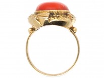 Large Oval 18ct Gold & Coral Ring