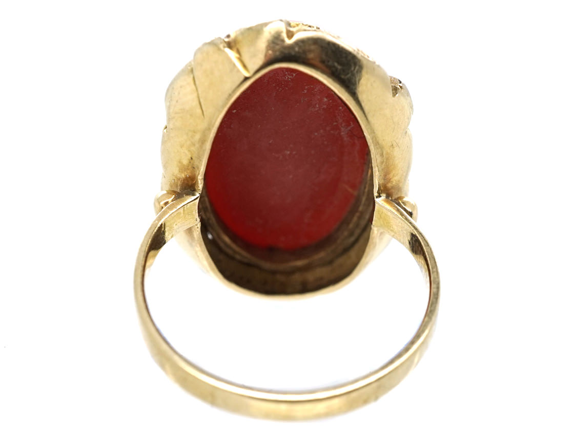 Large Oval 18ct Gold & Coral Ring (456H) | The Antique Jewellery Company