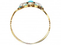 Georgian 15ct Gold, Turquoise ​& Natural Split Pearl Cluster Ring