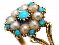 Georgian 15ct Gold, Turquoise ​& Natural Split Pearl Cluster Ring