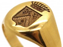 French 18ct Gold Signet Ring With Engraved Crest