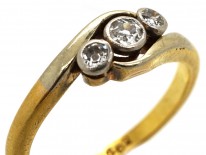 Edwardian 18ct Gold & Platinum, Diamond Three Stone Twist Ring