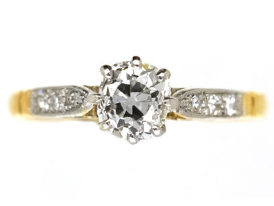 Art Deco Diamond Solitaire Ring With Diamond Set Shoulders