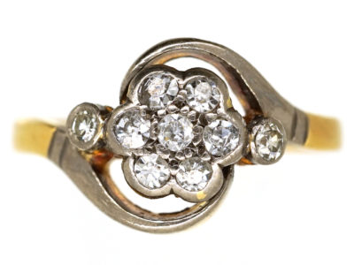 Edwardian 18ct Gold & Platinum, Diamond Cluster & Twist Ring