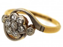 Edwardian 18ct Gold & Platinum, Diamond Cluster & Twist Ring
