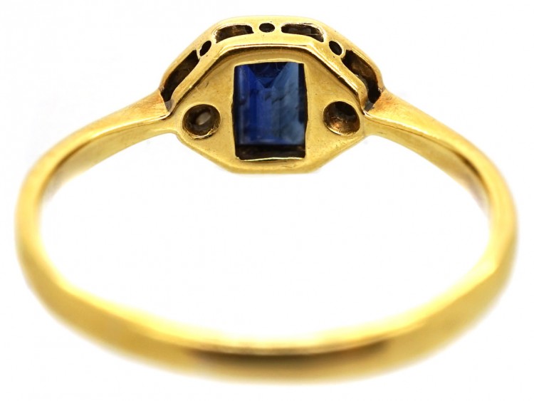Art Deco 18ct Gold & Platinum Rectangular Sapphire & Diamond Ring